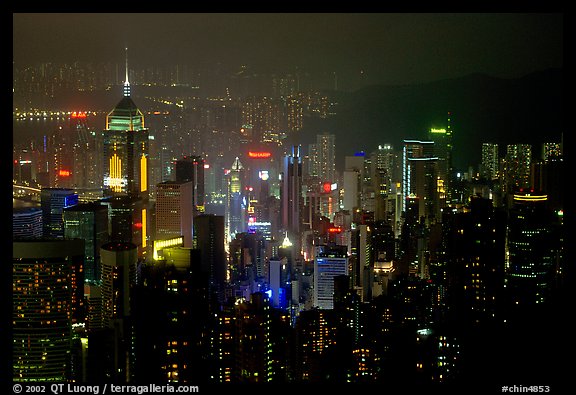 Hong-Kong citiscape from Victoria Peak at night. Hong-Kong, China (color)