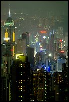 Center building with changing lights from Victoria Peak at night. Hong-Kong, China ( color)