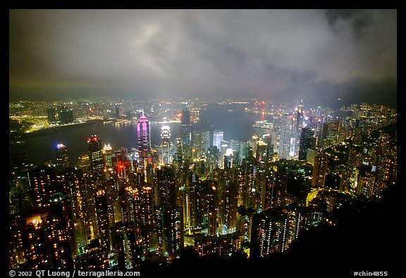 Hong-Kong night citiscape lights from Victoria Peak. Hong-Kong, China