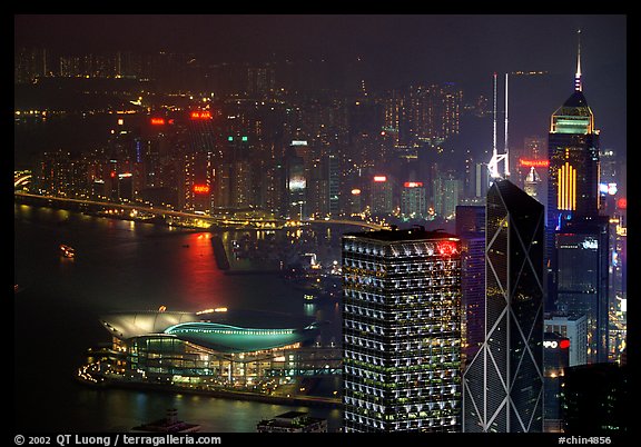 High-rise lights from Victoria Peak at night. Hong-Kong, China (color)