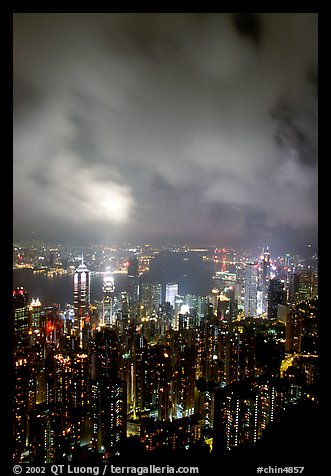 Highrise Hong-Kong lights from Victoria Peak at night. Hong-Kong, China