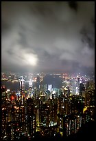 Highrise Hong-Kong lights from Victoria Peak at night. Hong-Kong, China