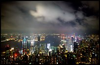 Skycrapers from Victoria Peak at night. Hong-Kong, China