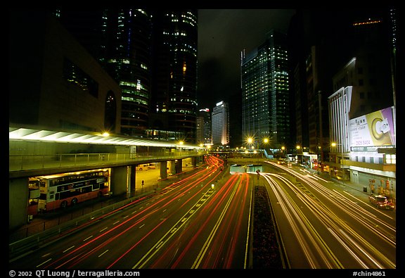 Expressway on Hong-Kong Island by night. Hong-Kong, China