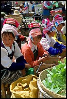 Bai women sell vegetables at the Monday market. Shaping, Yunnan, China (color)