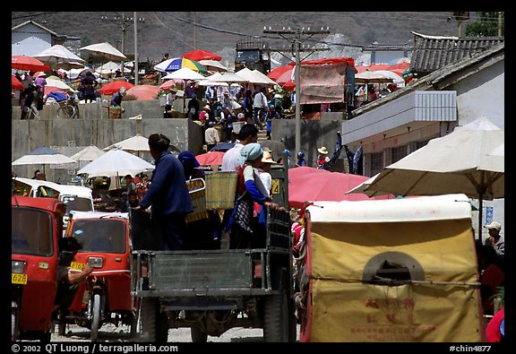 Truck carries villagers to the Monday market. Shaping, Yunnan, China (color)