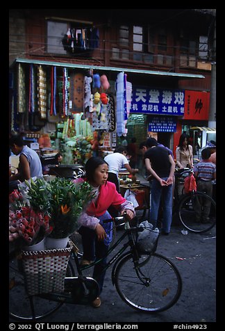 Flower peddler in an old alley. Kunming, Yunnan, China