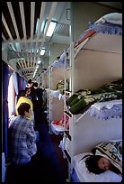 Inside a hard sleeper car train.