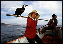 Aboard a cormorant fishing boat. Dali, Yunnan, China