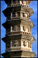 Detail of one of the two 10-tiered pagodas flanking Quianxun Pagoda. Dali, Yunnan, China