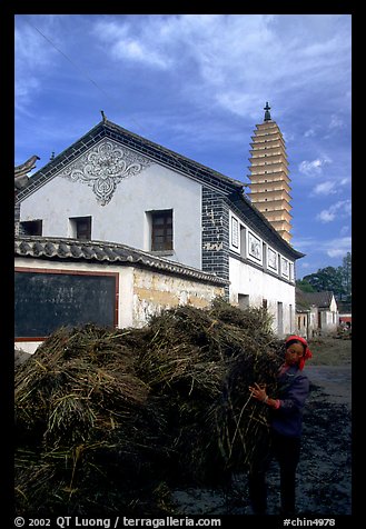 Rural activity in a street close to the Three Pagodas. Dali, Yunnan, China (color)