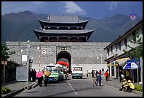 West gate with Cang Shan mountains in the background. Dali, Yunnan, China (color)