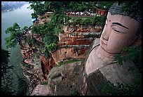 Da Fo (Grand Buddha) with staircase in cliffside and river in the background. Leshan, Sichuan, China (color)