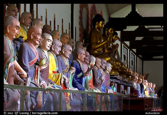 Some of the 1000 individually unique Terracotta arhat monks in Luohan Hall. Leshan, Sichuan, China