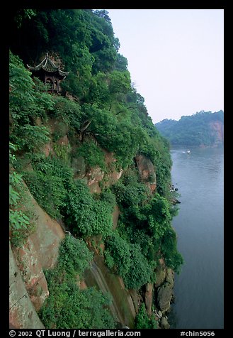 Bijin Pavillion in the cliffs of Lingyun Hill above the confluence of Min and and Dadu Rivers. Leshan, Sichuan, China (color)