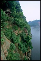 Bijin Pavillion in the cliffs of Lingyun Hill above the confluence of Min and and Dadu Rivers. Leshan, Sichuan, China (color)