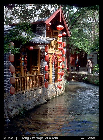 Houses along a canal. Lijiang, Yunnan, China (color)