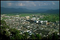 Old town, new town, and surrounding fields seen from Wangu tower. Lijiang, Yunnan, China