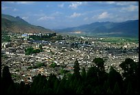 Old town, new town, and surrounding fields seen from Wangu tower. Lijiang, Yunnan, China