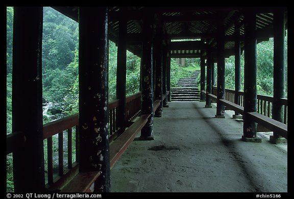 Covered bridge between Qingyin and Hongchunping. Emei Shan, Sichuan, China (color)