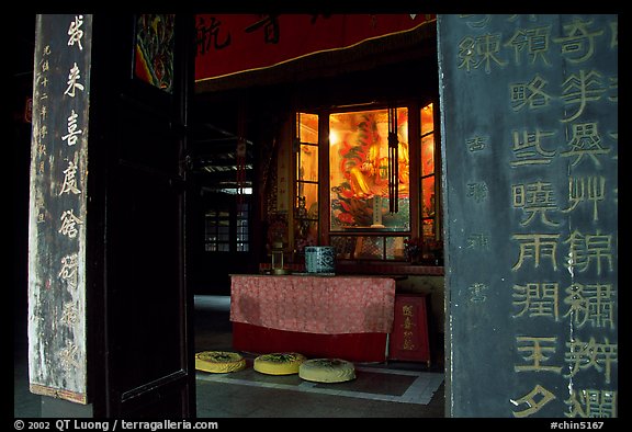 Buddha image and altar in Hongchunping temple. Emei Shan, Sichuan, China (color)