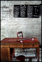 Desk counting frame and Chinese script on blackboard. Emei Shan, Sichuan, China