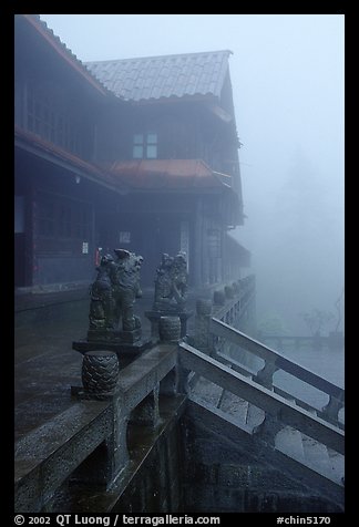 Xiangfeng temple in the fog. Emei Shan, Sichuan, China (color)