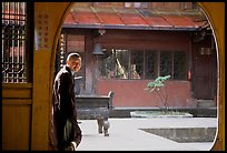 Monk in Jinding Si temple. Emei Shan, Sichuan, China (color)