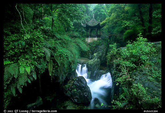 Waterfall beneath Qingyin pavillon. Emei Shan, Sichuan, China (color)