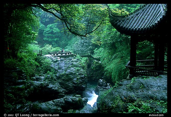 Qingyin pavillon and stream. Emei Shan, Sichuan, China (color)