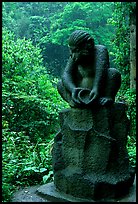 Monkey statue between Qingyin and Hongchunping. Emei Shan, Sichuan, China (color)