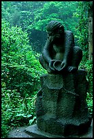 Monkey statue between Qingyin and Hongchunping. Emei Shan, Sichuan, China