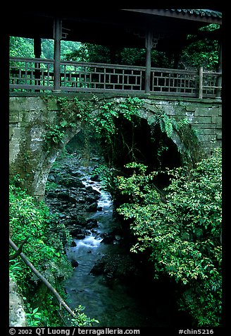 Covered bridge between Qingyin and Hongchunping. Emei Shan, Sichuan, China (color)