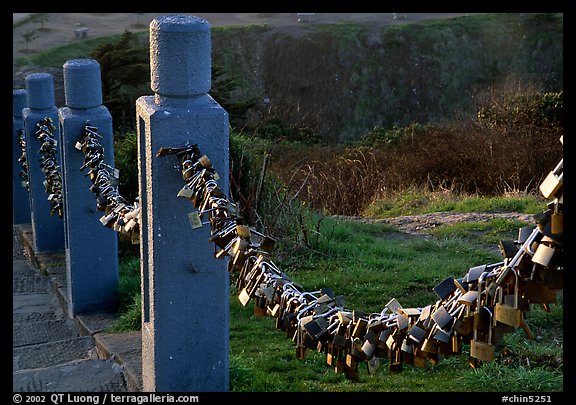 Chain locks added by pilgrims. Emei Shan, Sichuan, China (color)