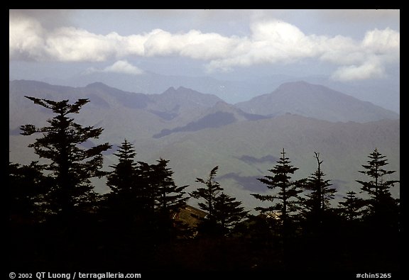 Distant mountains, seen from Jinding Si, morning. Emei Shan, Sichuan, China (color)