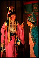 Two characters of Sichua opera on stage. Chengdu, Sichuan, China (color)
