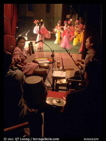 Sichuan opera performers and musicians seen from the backstage. Chengdu, Sichuan, China