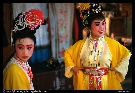 Two characters of Sichua opera off stage. Chengdu, Sichuan, China