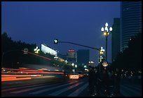 Lights of the trafic in a large avenue. Chengdu, Sichuan, China (color)
