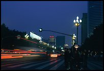 Lights of the trafic in a large avenue. Chengdu, Sichuan, China