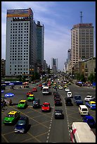 Car traffic on a major avenue. Chengdu, Sichuan, China