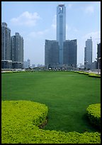 Landscaped plaza and highrises near the East train station. Guangzhou, Guangdong, China (color)