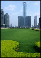 Landscaped plaza and highrises near the East train station. Guangzhou, Guangdong, China