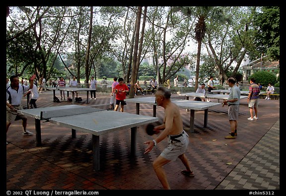 Playing table tennis, Liuha Park. Guangzhou, Guangdong, China (color)