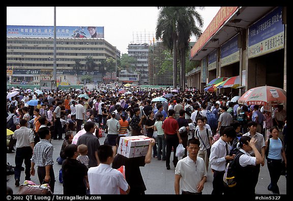 Crowds waiting outside the main train station. Guangzhou, Guangdong, China (color)