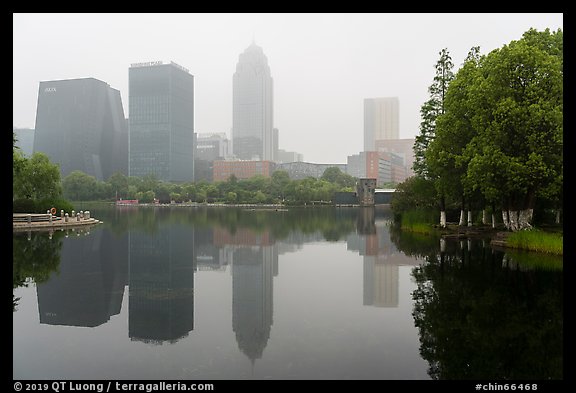 Ningbo Southern Business District skyline in mist.  (color)