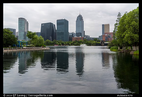 Southern Business District skyline from Yinzhou Park, Ningbo.  (color)