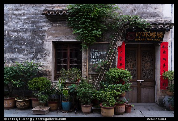 Facade with potted plants. Hongcun Village, Anhui, China