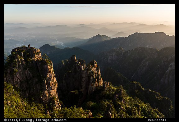 Stone Monkey Watching the Sea view at sunrise. Huangshan Mountain, China (color)