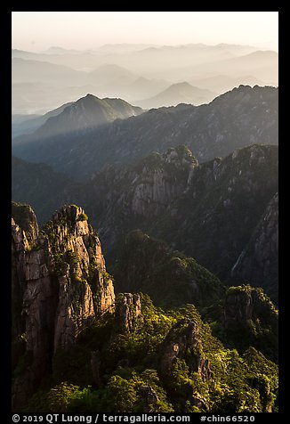 Spires and distant ridges. Huangshan Mountain, China (color)